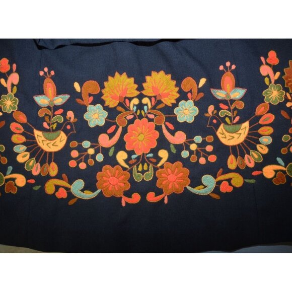 Vintage Unique Fall Handmade Ladies M Black Floral Crewel Embroidered Midi Skirt - Picture 4 of 10